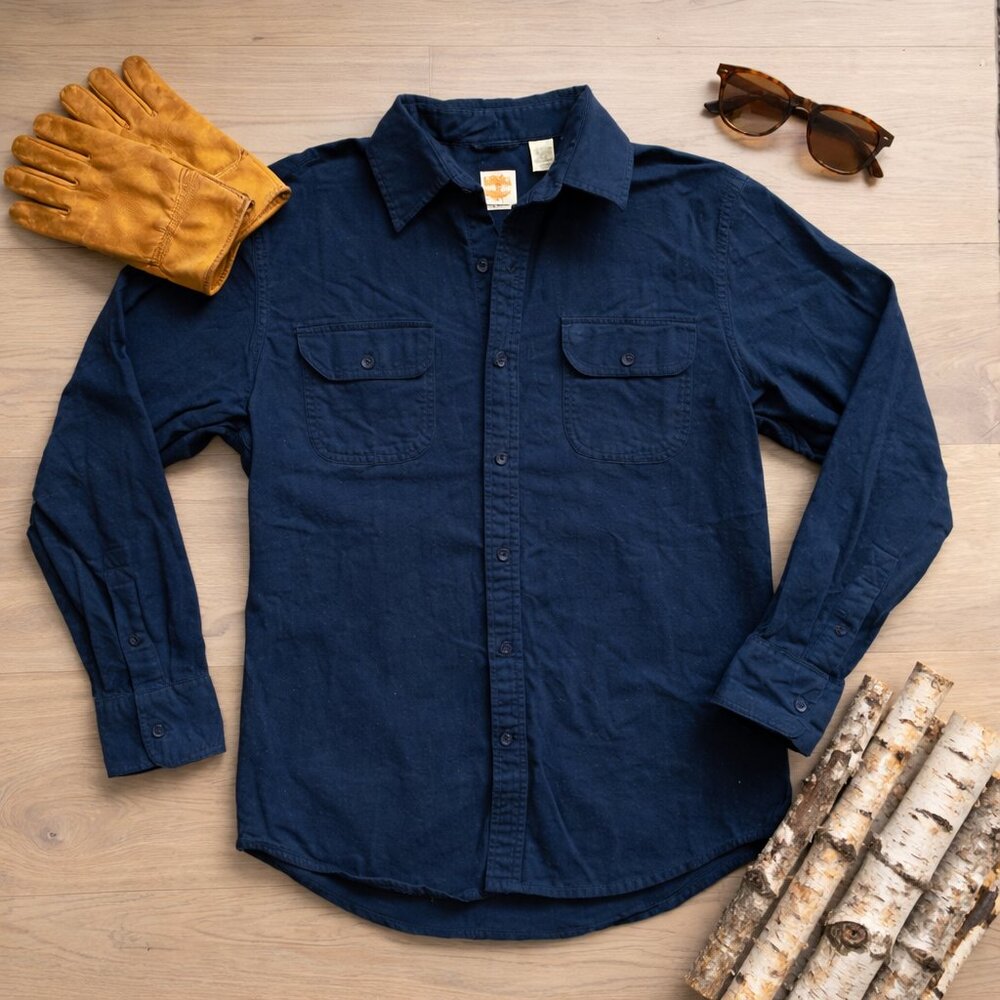 Timberland Men’s Classic Fit Chamois Workshirt Deep Navy Indigo Button-Up Cotton